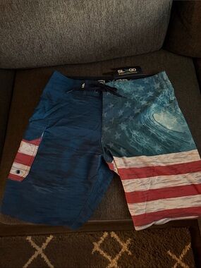 Salt Life Patriotic Wave Boardshorts in Blue, Red & White